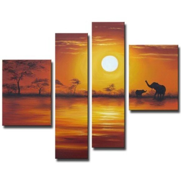 African Sunset Hand-Painted Gallery-Wrapped Canvas Art Set - Picture 1 of 3